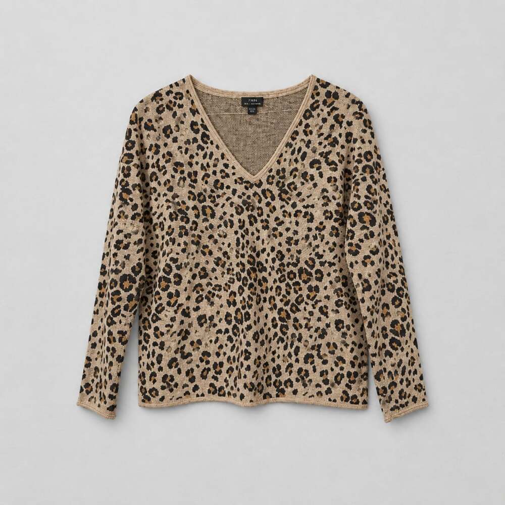 J.Jill Wearever Leopard Print V-Neck Sweater Size S Petite